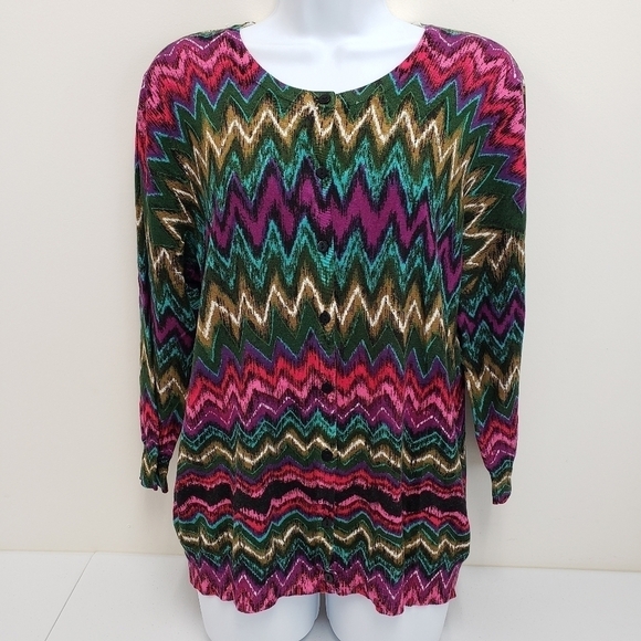 Joseph A Button Up Colorful Chevron Cardigan Size PXL Petite - Picture 1 of 6